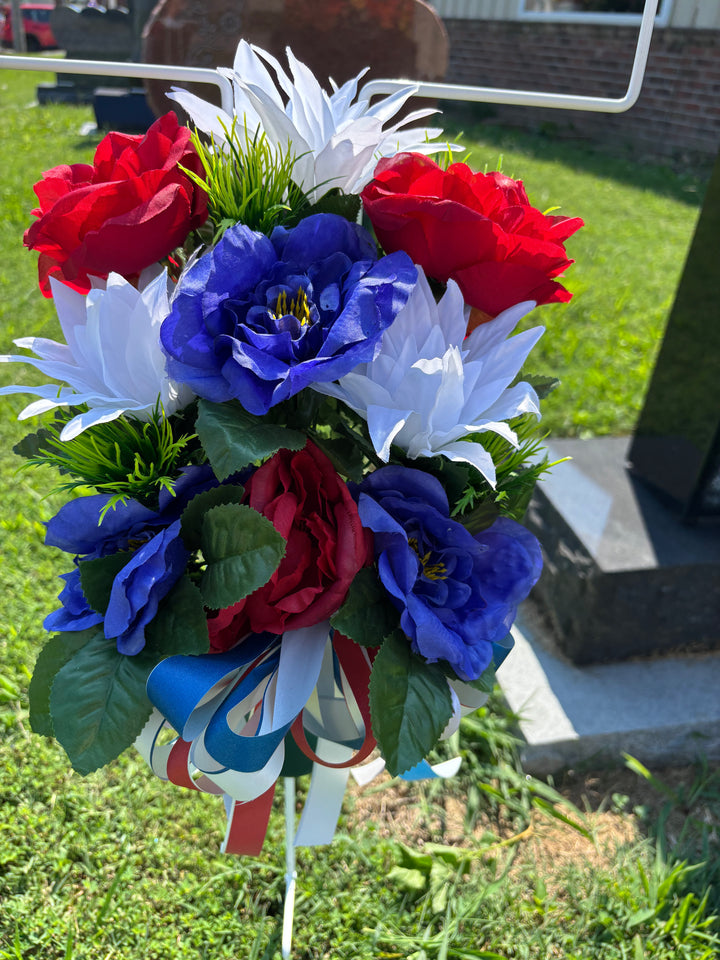 Liberty Bloom Memorial Ground Vase Arrangement (Red, White & Blue)