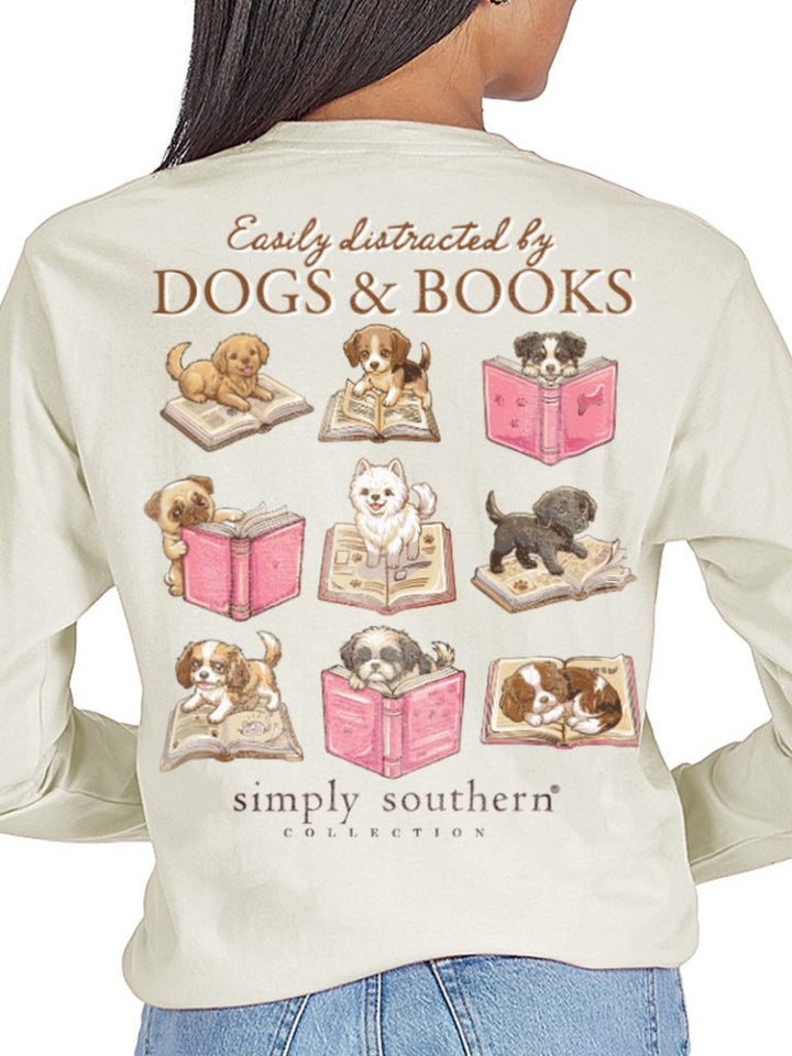 Simply Southern Adult or Youth "Dogsbooks" Long Sleeve T-Shirt in Linen