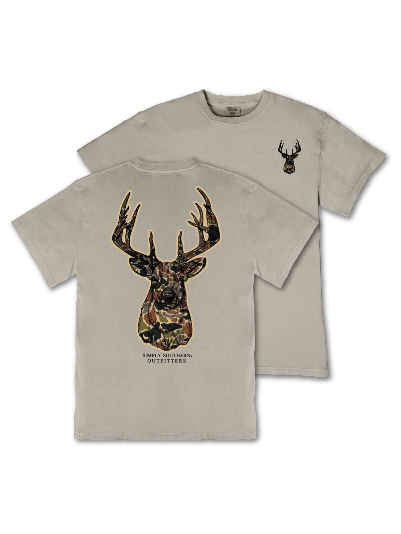 Simply Southern Mineral Washed Short Sleeve Camo Deer T-Shirt in Birch