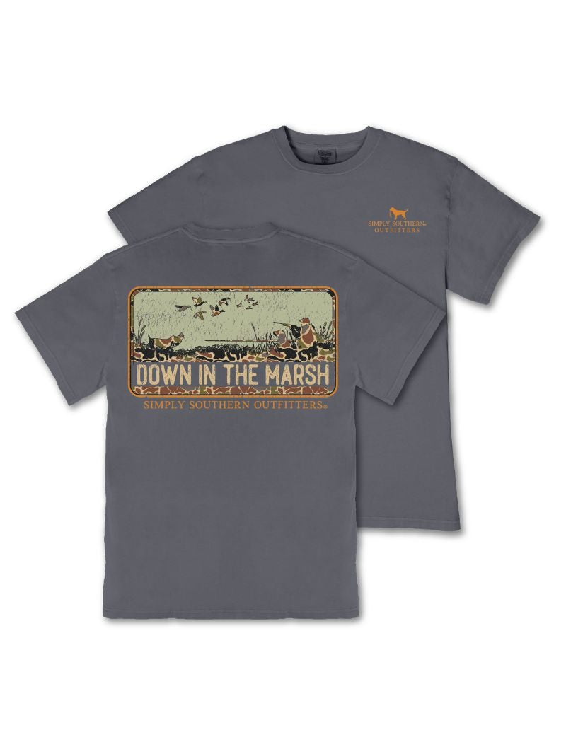 Simply Southern Mineral Washed Short Sleeve "Down in the Marsh" Duck T-Shirt in Graphite