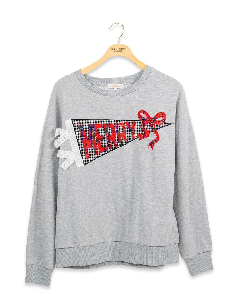 Simply Southern Adult or Youth Crew Applique "Merry" in Gray
