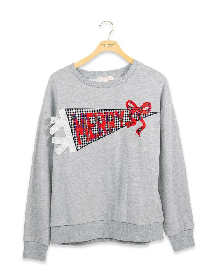 Simply Southern Adult or Youth Crew Applique "Merry" in Gray