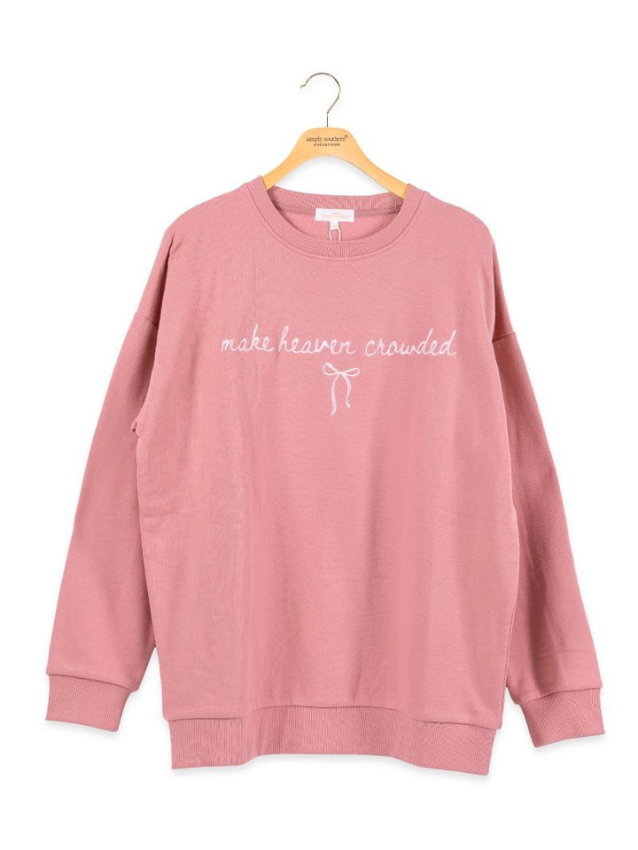 Simply Southern Embroidered "Make Heaven Crowded" Salmon Crew