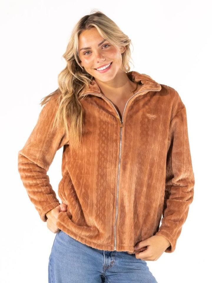 Simply Southern Plush Relaxed Fit Zip-Up Jacket in Mocha