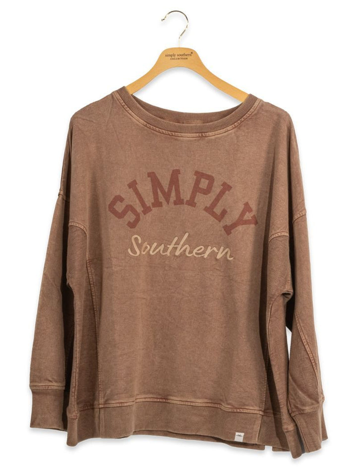 Simply Southern Crew Neck Vintage Sweatshirt in Coffee