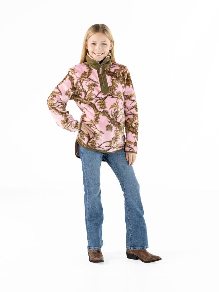 Simply Southern Adult or Youth Pull Y-Neck Sweatshirt in Pink Camo