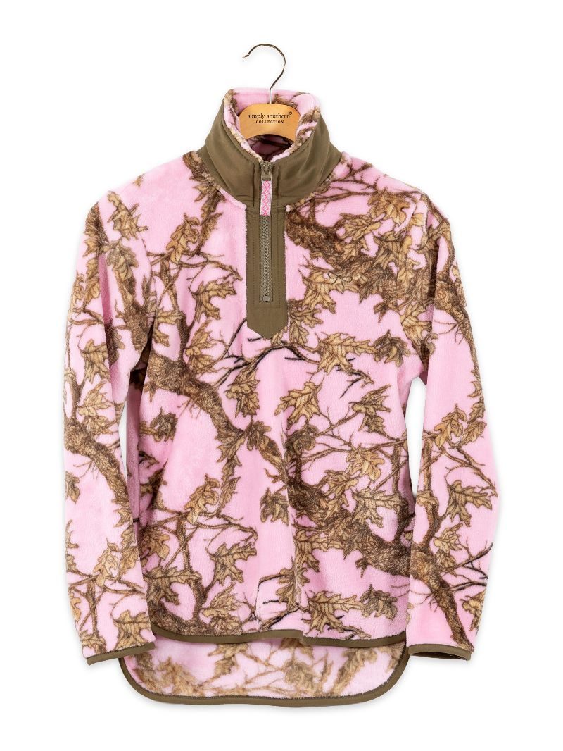 Simply Southern Adult or Youth Pull Y-Neck Sweatshirt in Pink Camo