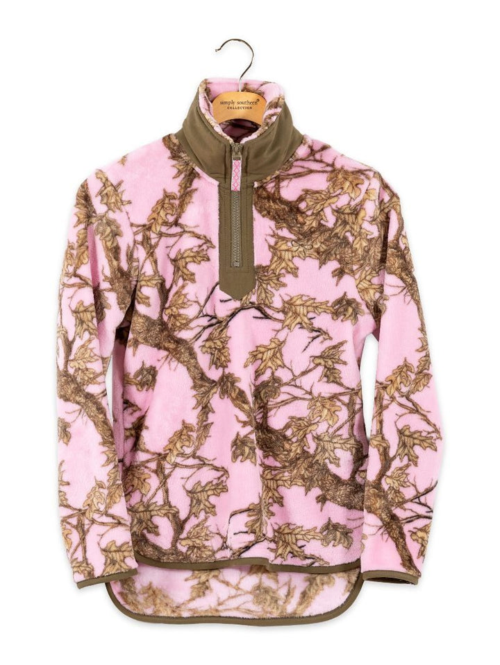 Simply Southern Adult or Youth Pull Y-Neck Sweatshirt in Pink Camo