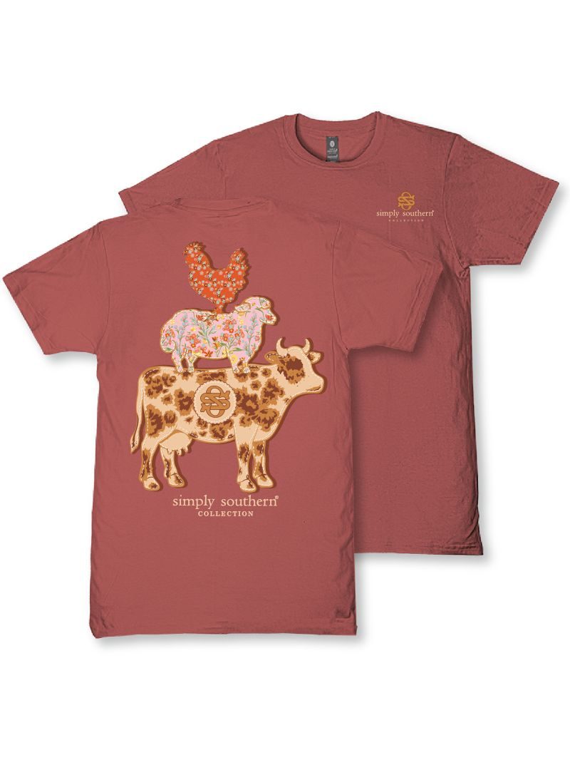 Simply Southern Adult or Youth Farm Short Sleeve T-Shirt in Maple