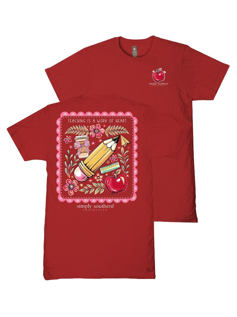 Simply Southern "Teacher" Short Sleeve T-Shirt in Carmine