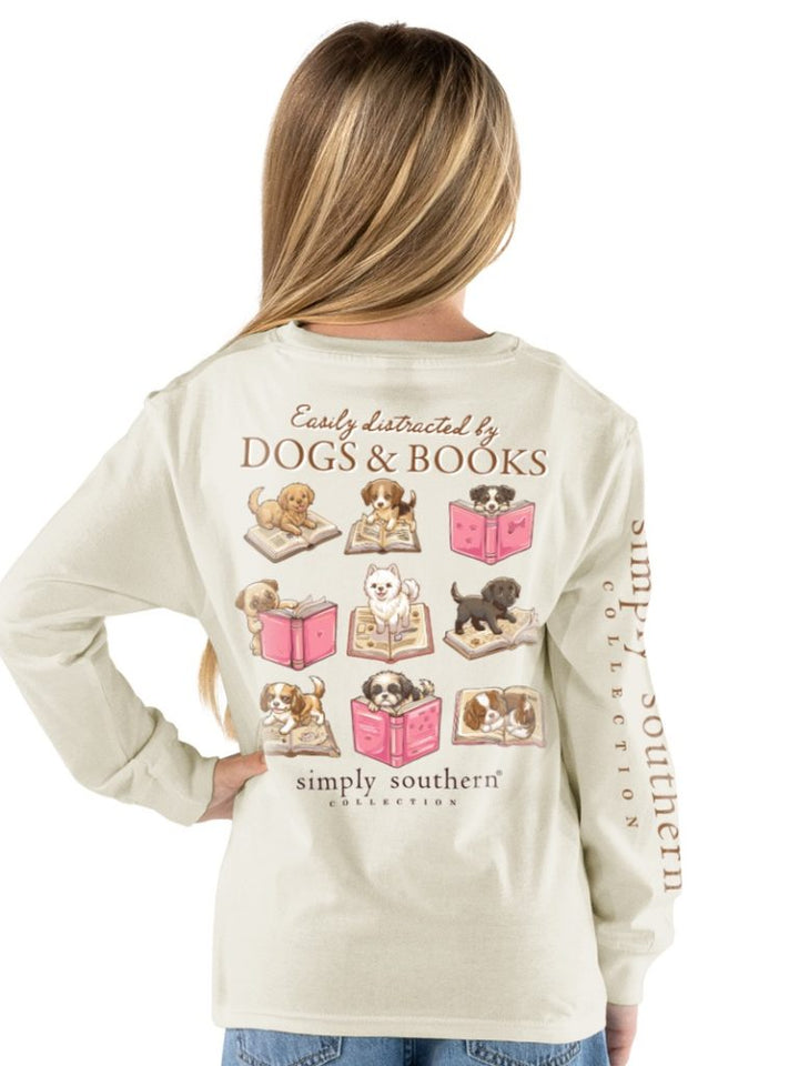 Simply Southern Adult or Youth "Dogsbooks" Long Sleeve T-Shirt in Linen