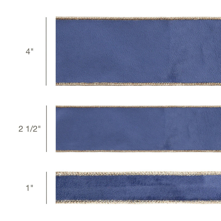 1" Reversible Classic Velvet Wired Ribbon | French Blue/Gold | 10 Yard Roll
