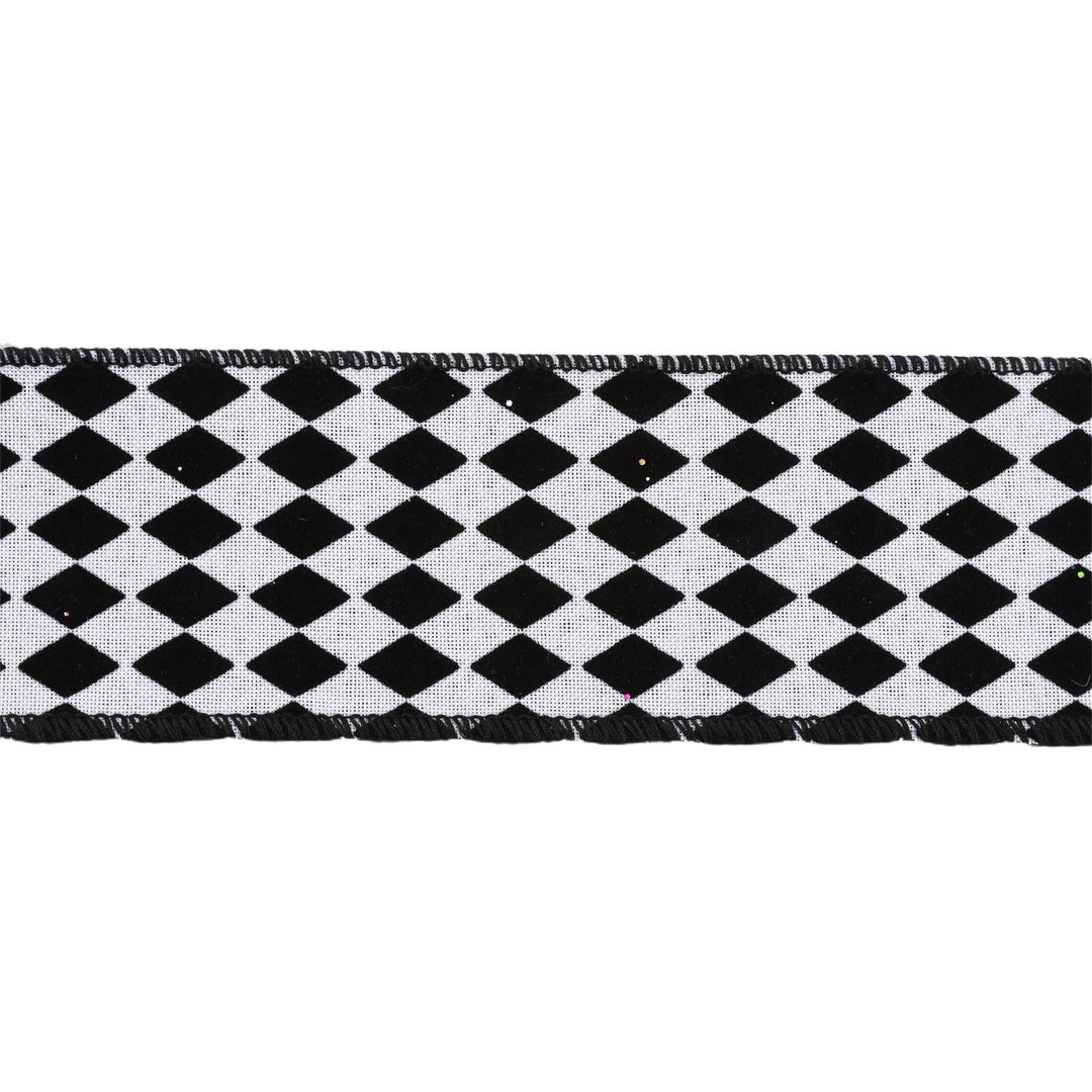 2 1/2" Wired Ribbon | Glittered Diamonds w/ Black Backing | 10 Yard Roll