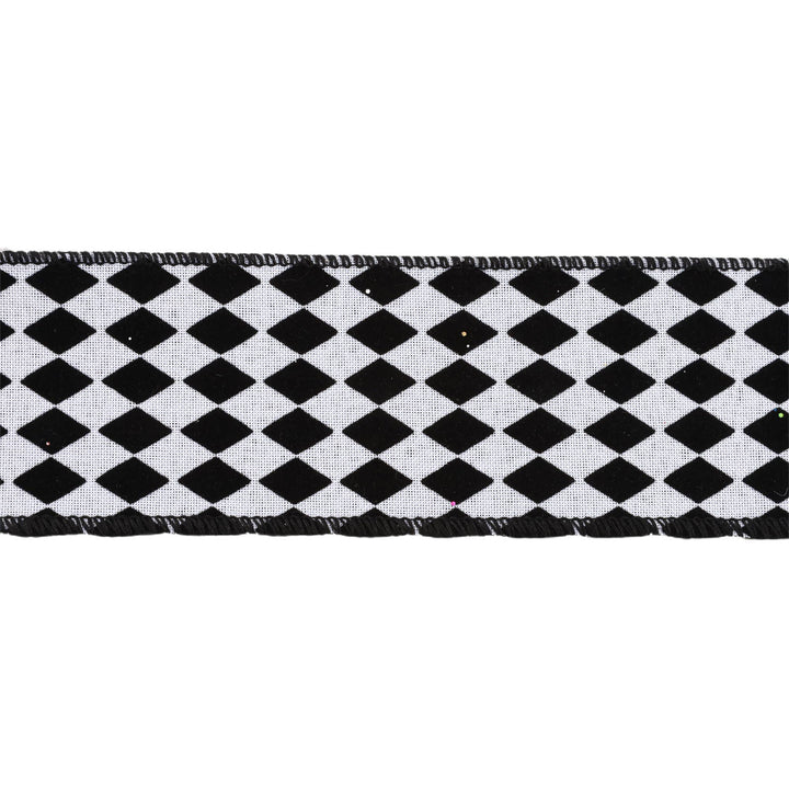 2 1/2" Wired Ribbon | Glittered Diamonds w/ Black Backing | 10 Yard Roll