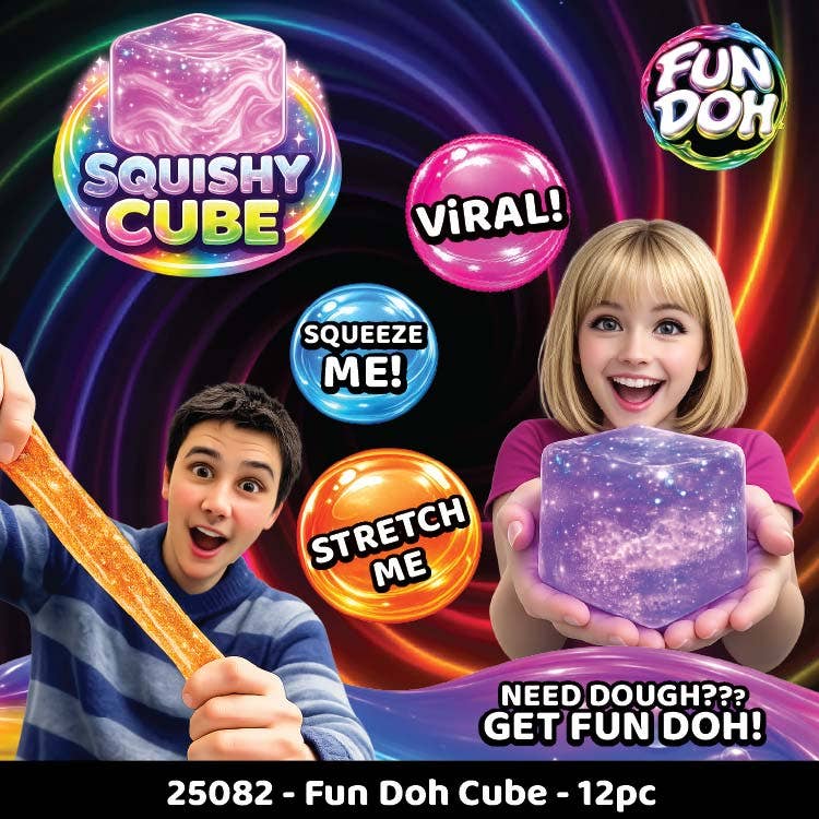 Fun Doh Squish & Squeeze Sparkle Cube Fidget Toy - Colors Vary