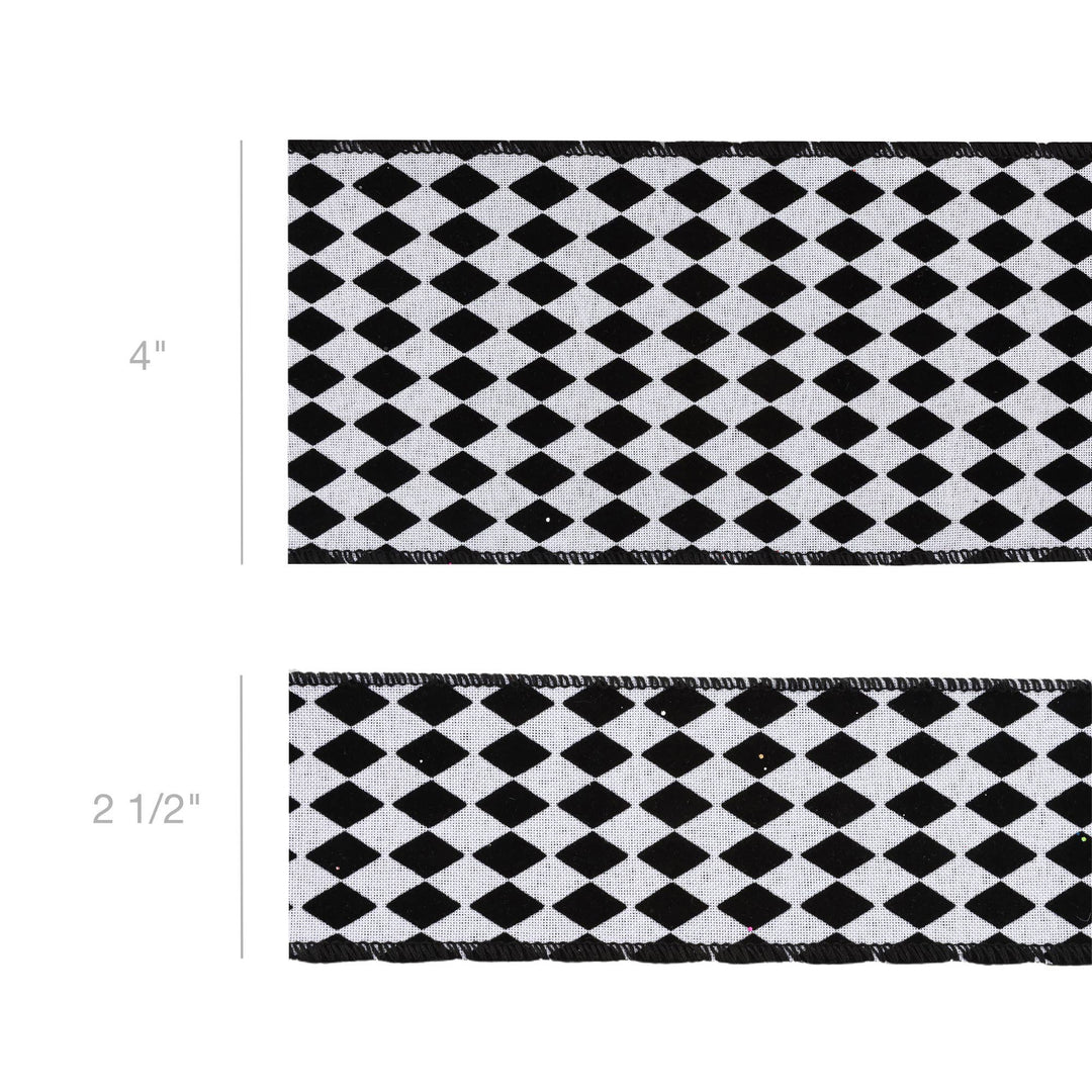 2 1/2" Wired Ribbon | Glittered Diamonds w/ Black Backing | 10 Yard Roll