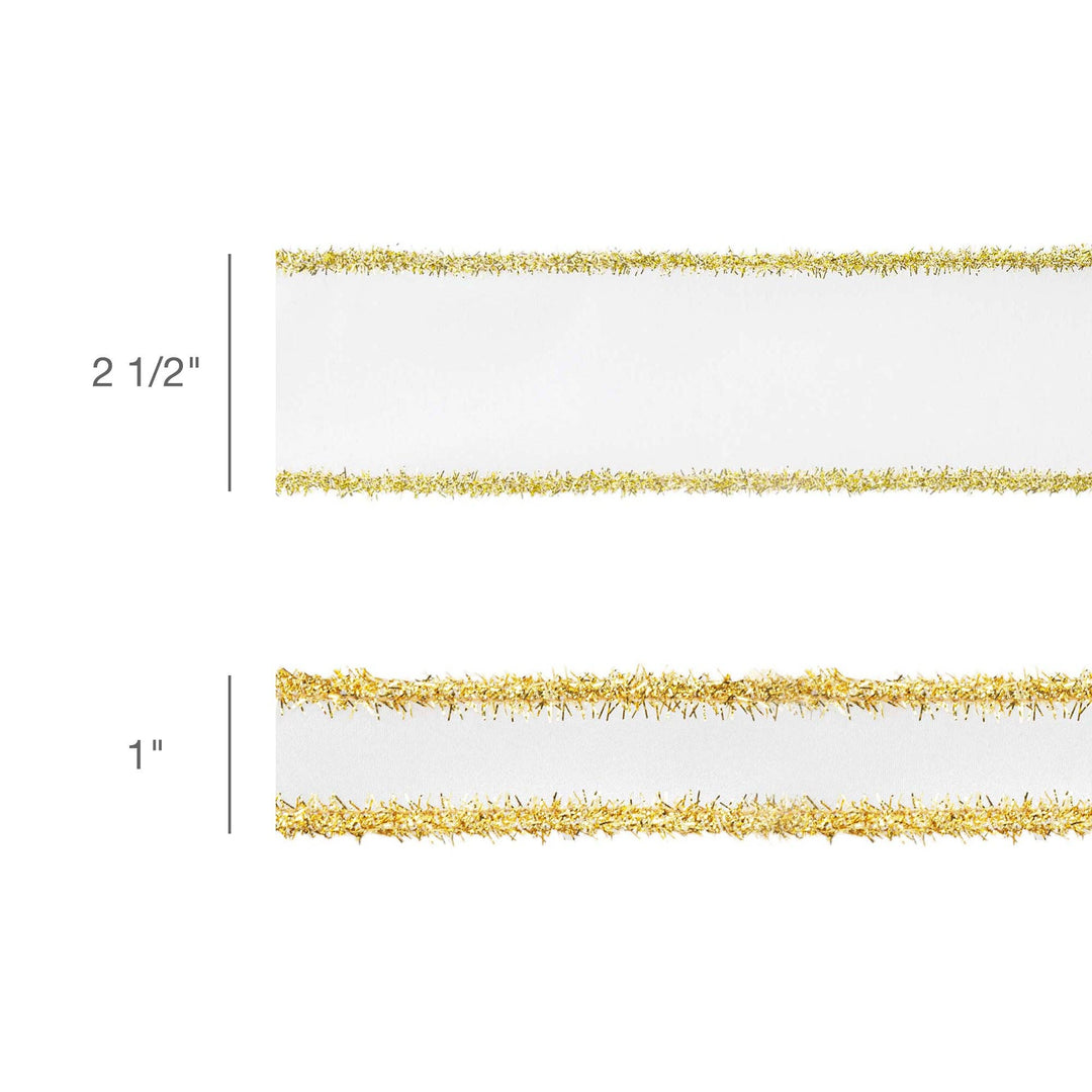 1" Wired Dupioni Ribbon | Ivory w/ Gold Tinsel Edging | 10 Yard Roll