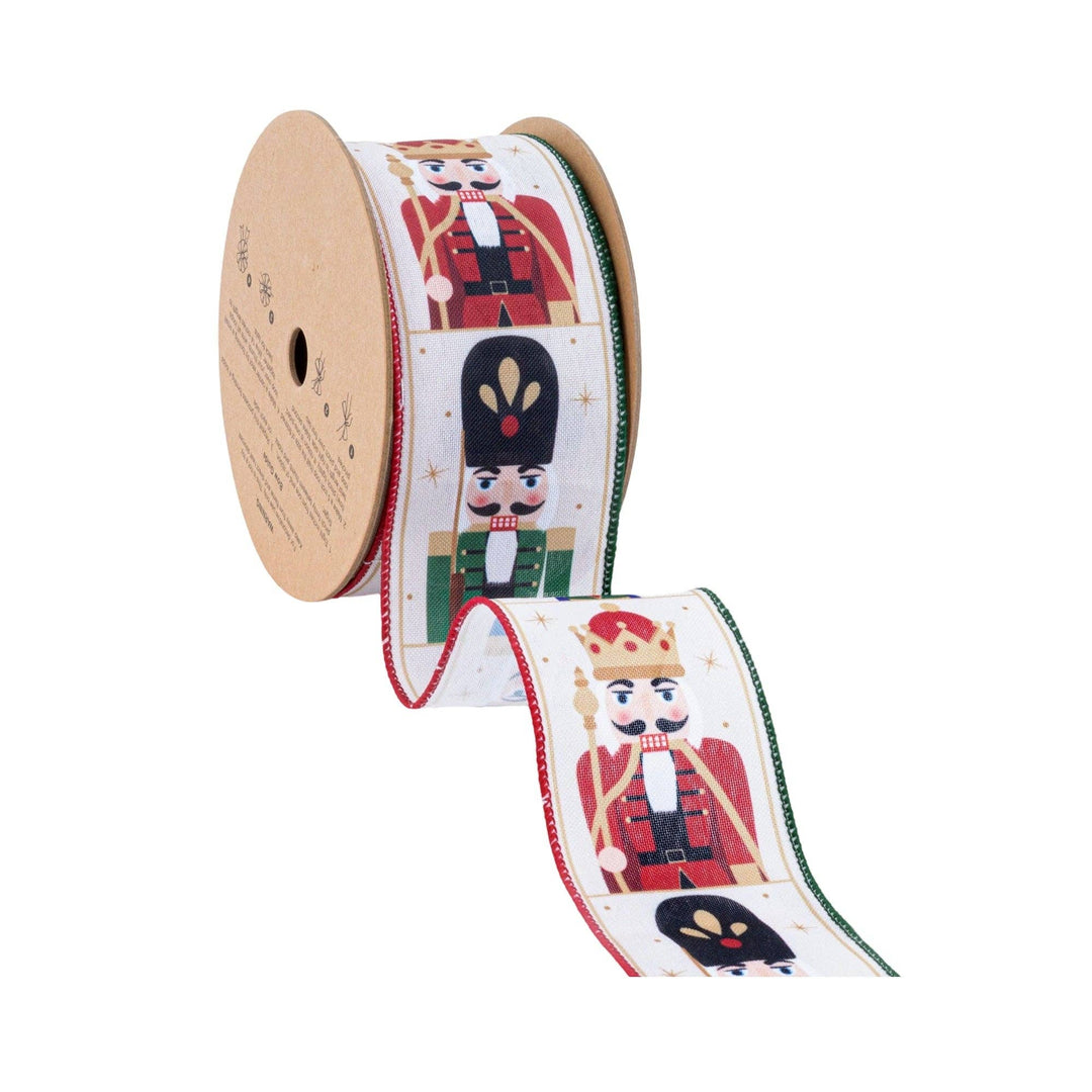 2 1/2" Wired Ribbon | Nutcracker with Red/Green Edge | 10 Yard Roll