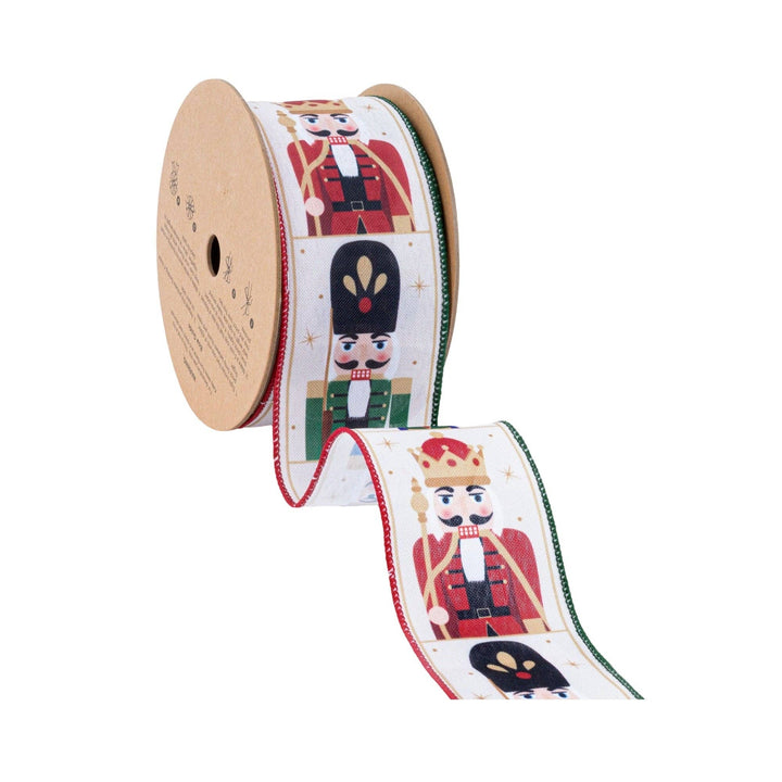 2 1/2" Wired Ribbon | Nutcracker with Red/Green Edge | 10 Yard Roll