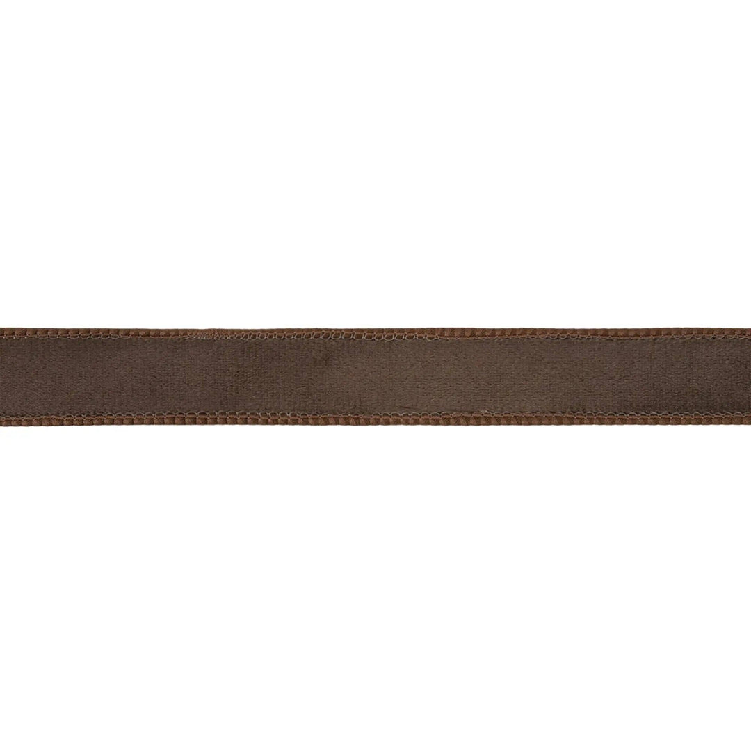 1" Reversible Classic Velvet Wired Ribbon | Brown w/ Brown Shimmer Backing | 10 Yard Roll