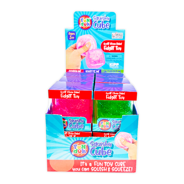 Fun Doh Squish & Squeeze Sparkle Cube Fidget Toy - Colors Vary