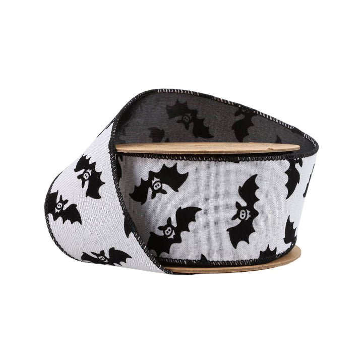 2 1/2" Wired Ribbon | Glittered Bats w/ Black Backing | 10 Yard Roll