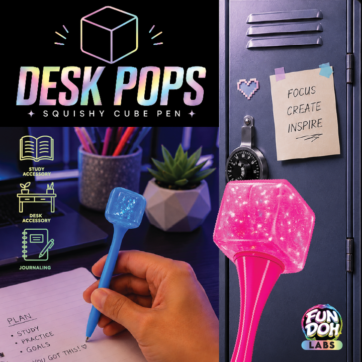 Fun Doh Desk Pops Squishy Cube Pen Assortment - Items Vary