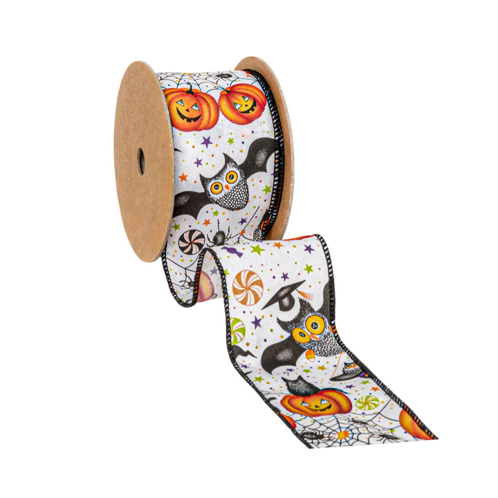 2 1/2" Wired Ribbon | Halloween Friends on White | 10 Yard Roll