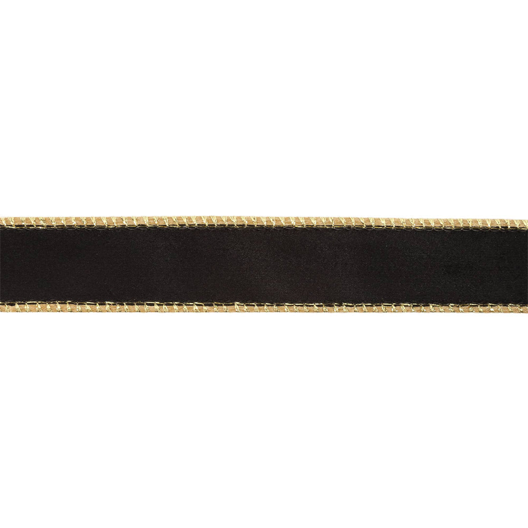 1" Reversible Classic Velvet Wired Ribbon | Black/Gold | 10 Yard Roll