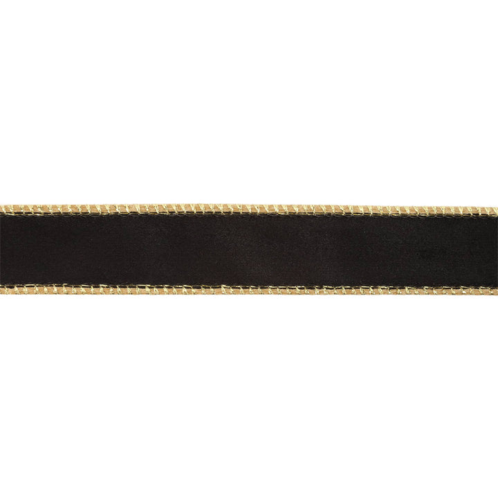 1" Reversible Classic Velvet Wired Ribbon | Black/Gold | 10 Yard Roll