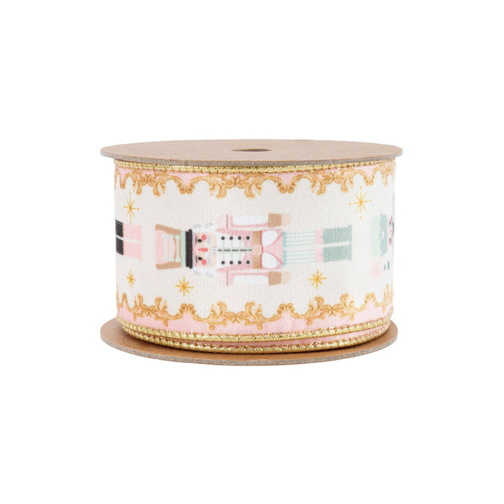 2 1/2" Wired Velvet Ribbon | Pink Nutcracker | 10 Yard Spool