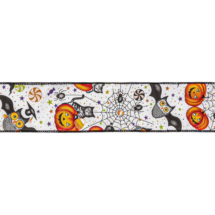 2 1/2" Wired Ribbon | Halloween Friends on White | 10 Yard Roll