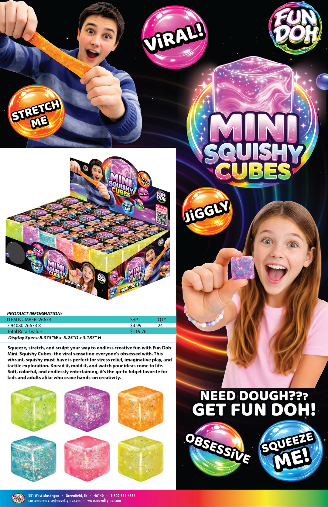 Fun Doh MINI Squishy Cube 2 Pack VIRAL Variety - Colors Vary Per Package