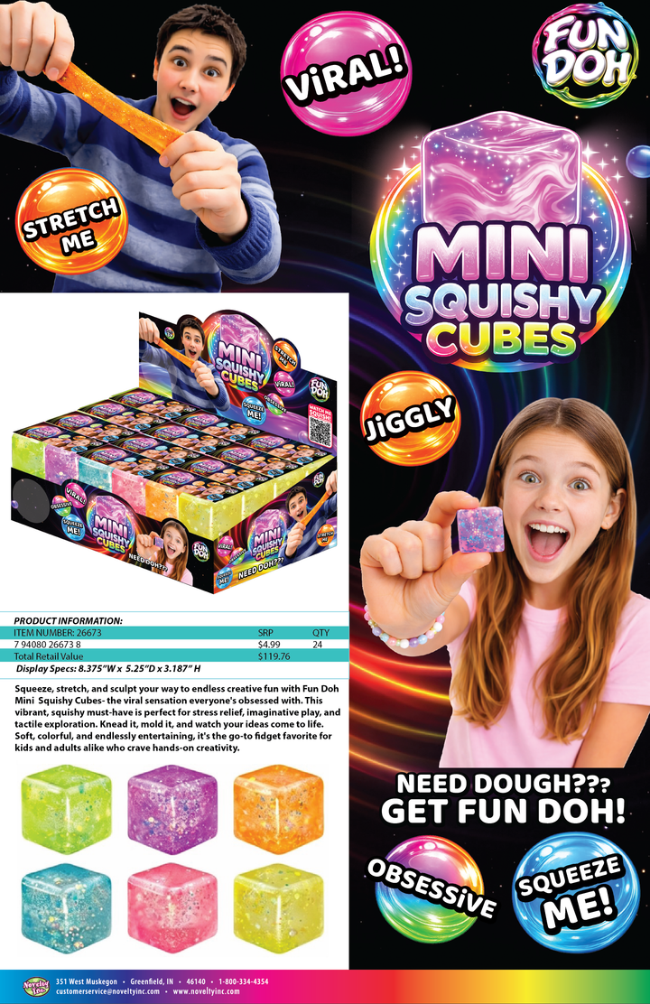 Fun Doh MINI Squishy Cube 2 Pack VIRAL Variety - Colors Vary Per Package