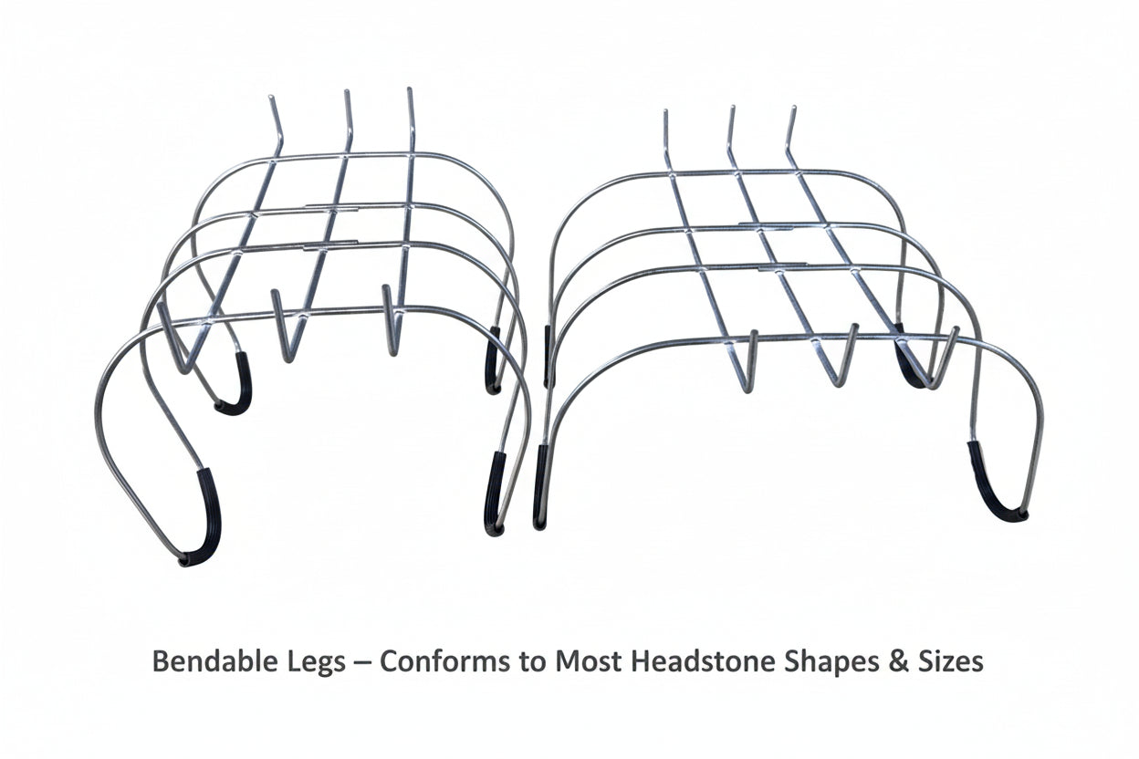 12" headstone saddles side by side illustrating how the legs can be bent to fit various sizes of monuments