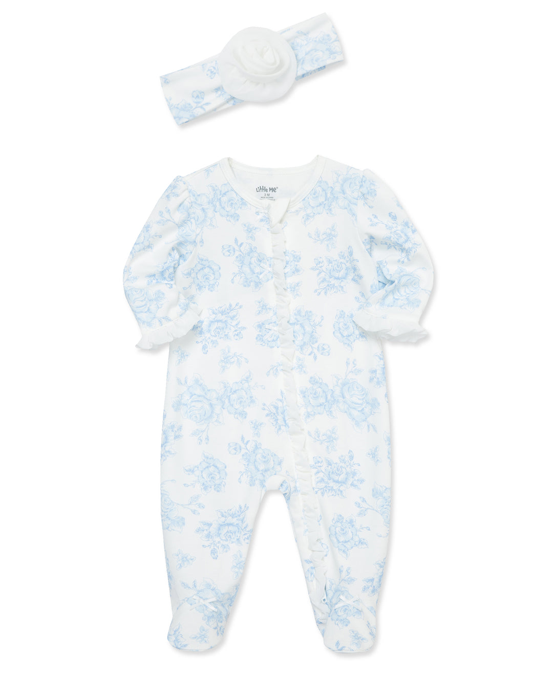 Footie & Headband "Blue Rose" Sleeper White & Blue by Little Me