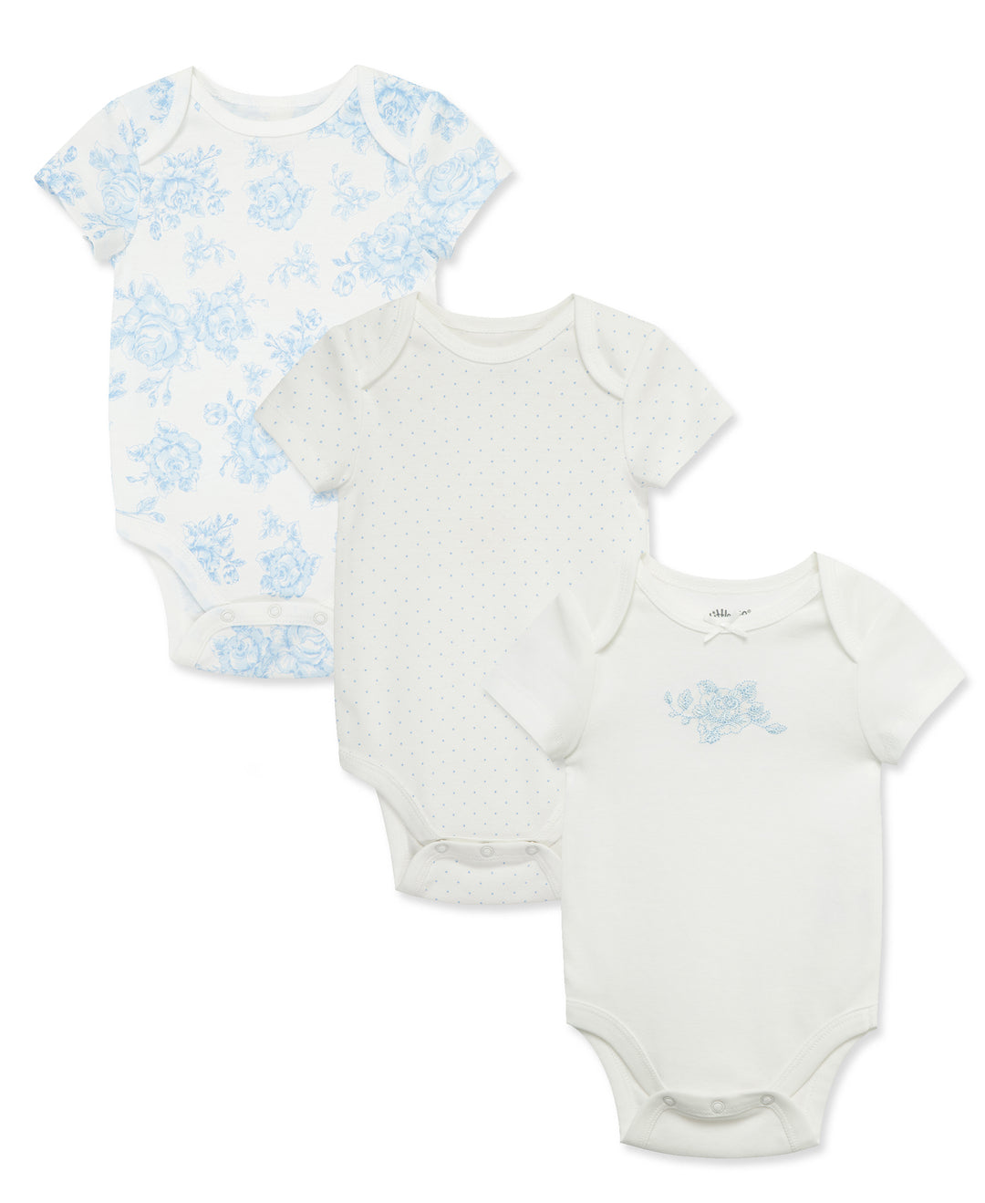 3 Pack Cuddly "Blue Rose" Bodysuits White & Blue by Little Me